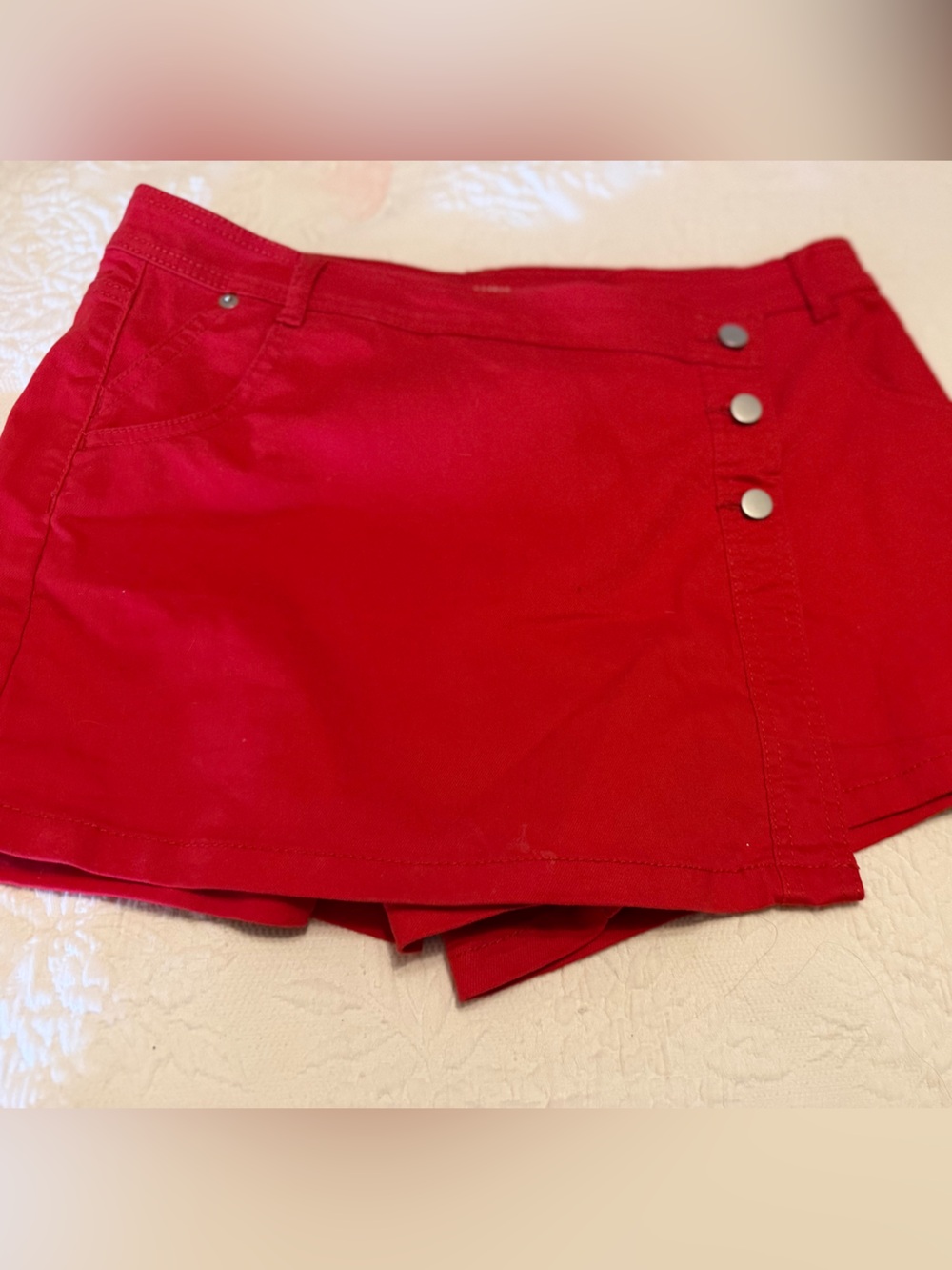 No Boundaries Red Skort with Snap Button Side Detail